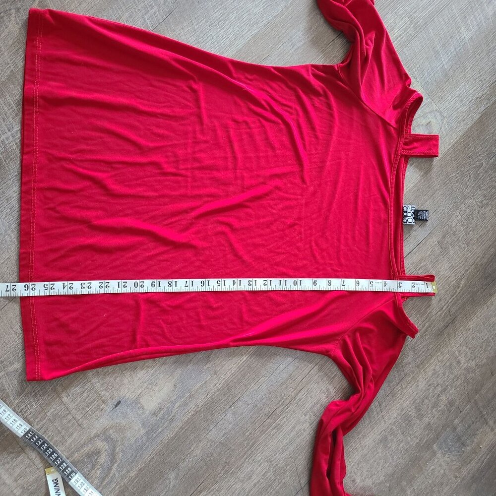 Clara Sun Woo US Women's Sz S Bell Sleeve Cold Shoulder Red Blouse Top USA Made - Picture 8 of 9